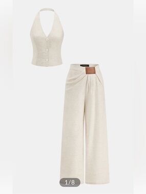 Commense Linen Blend Halter Buttoned Top & Pants Set